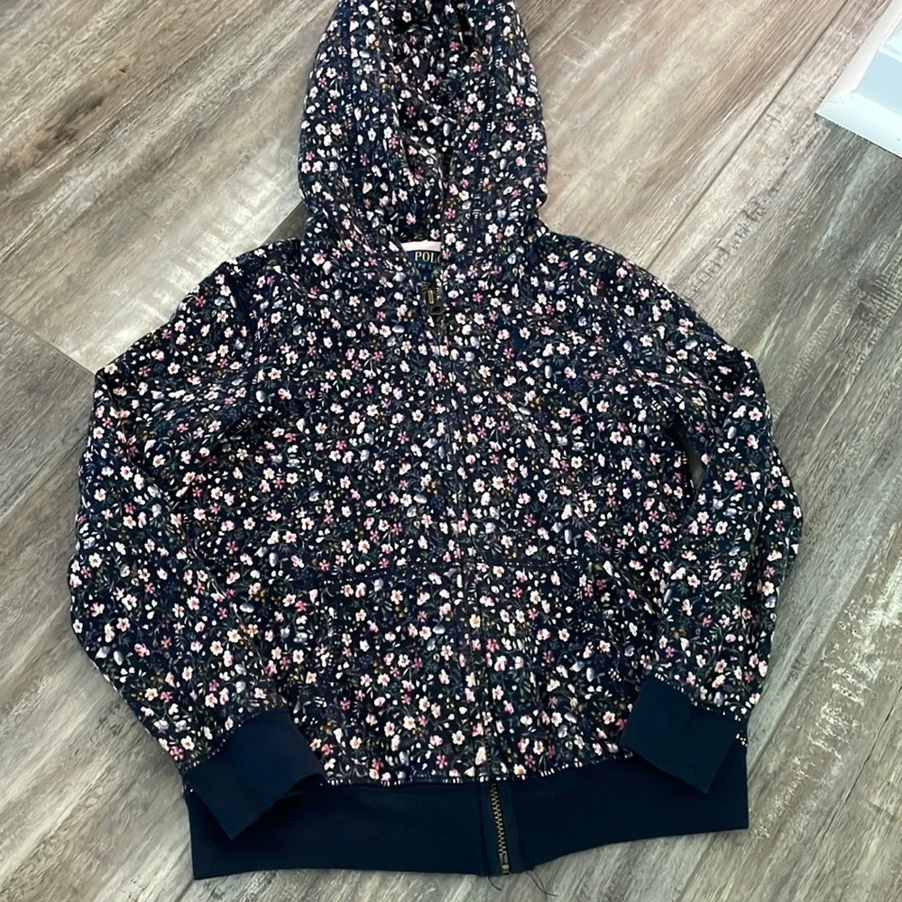 Polo navy floral sweatshirt jacket size 6